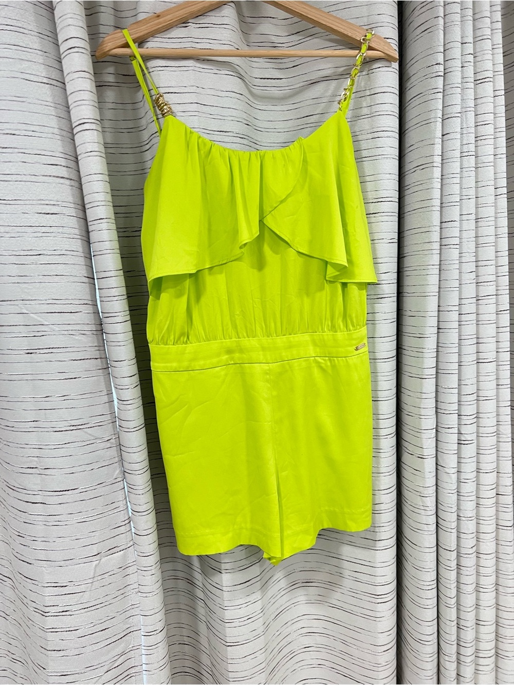 bebe Neon Lime Ruffle One-Piece Romper